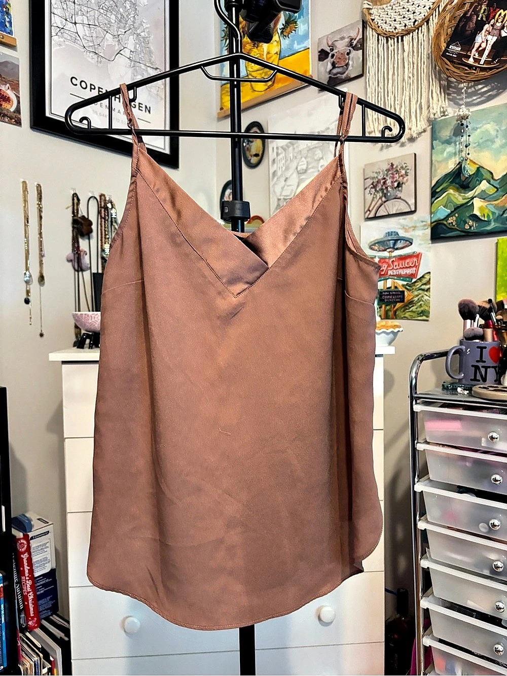 Dynamite Satin V-Neck Cami Camisole Brown Medium